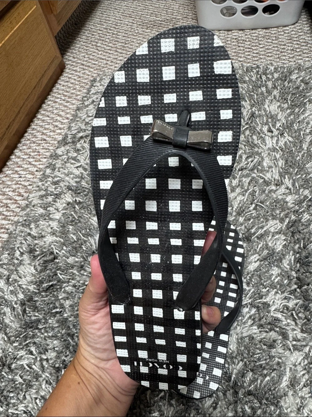 Coach Black & White Gingham Flip Flop Sandals for Women